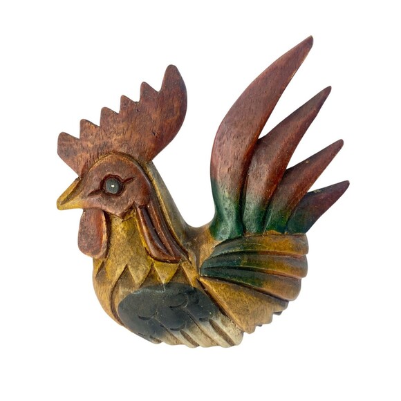 Hand Carved Wooden Rooster Painted Country Farmhouse Folk Art Vintage - Picture 2 of 7